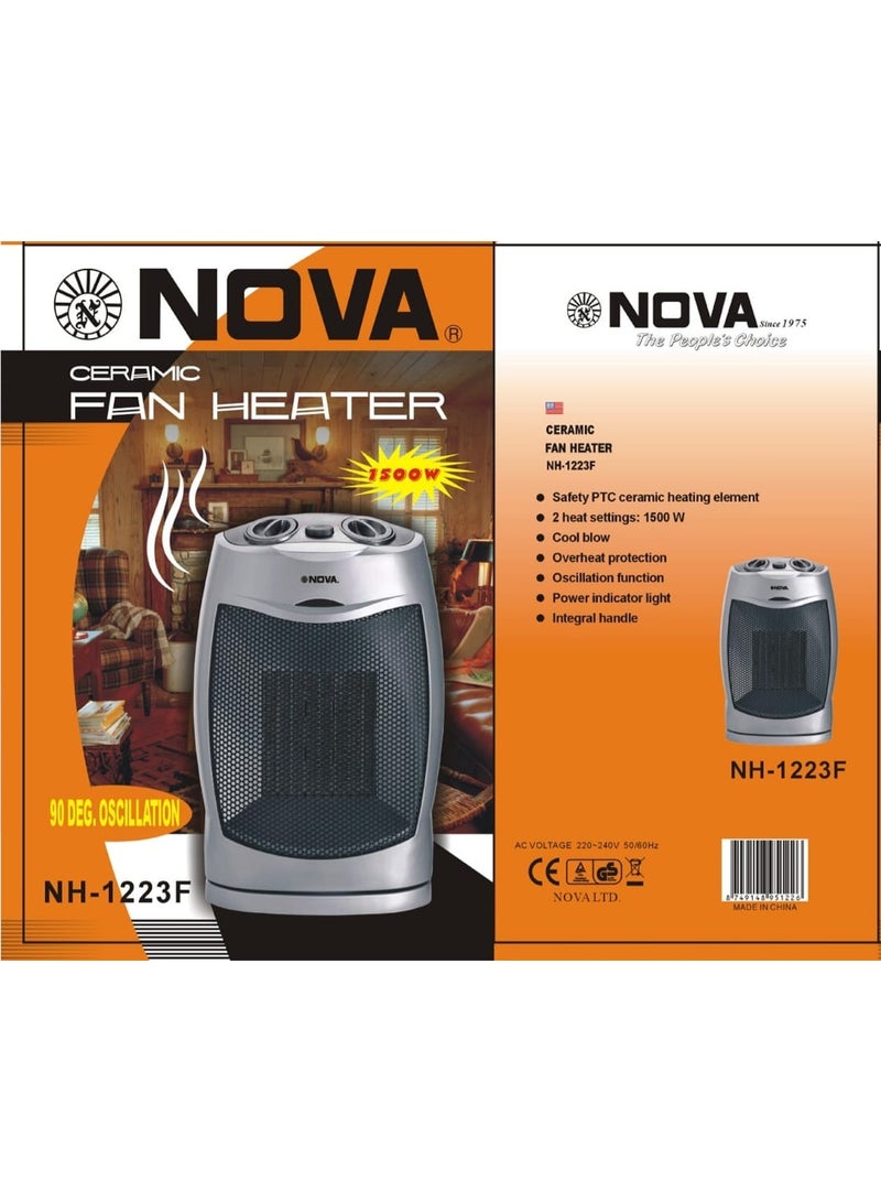 NOVA Ceramic Fan Heater 1500W NH-1223F Electric Heater with PTC Ceramic Heating Element, Overheat Protection, Oscillation, Compact Design for Home Office Use - Image 4